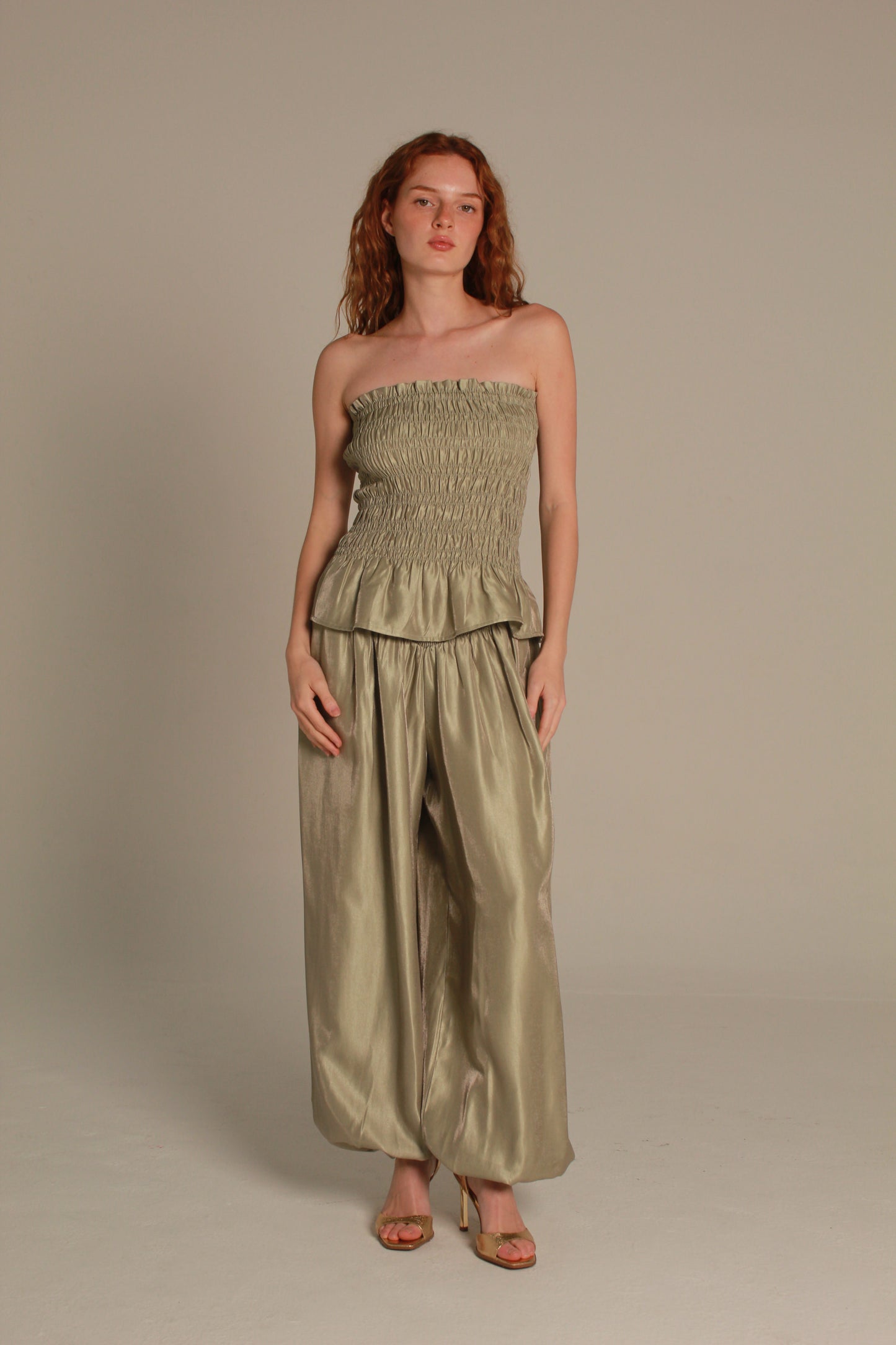 Lustre Satin Set — Olive Champagne