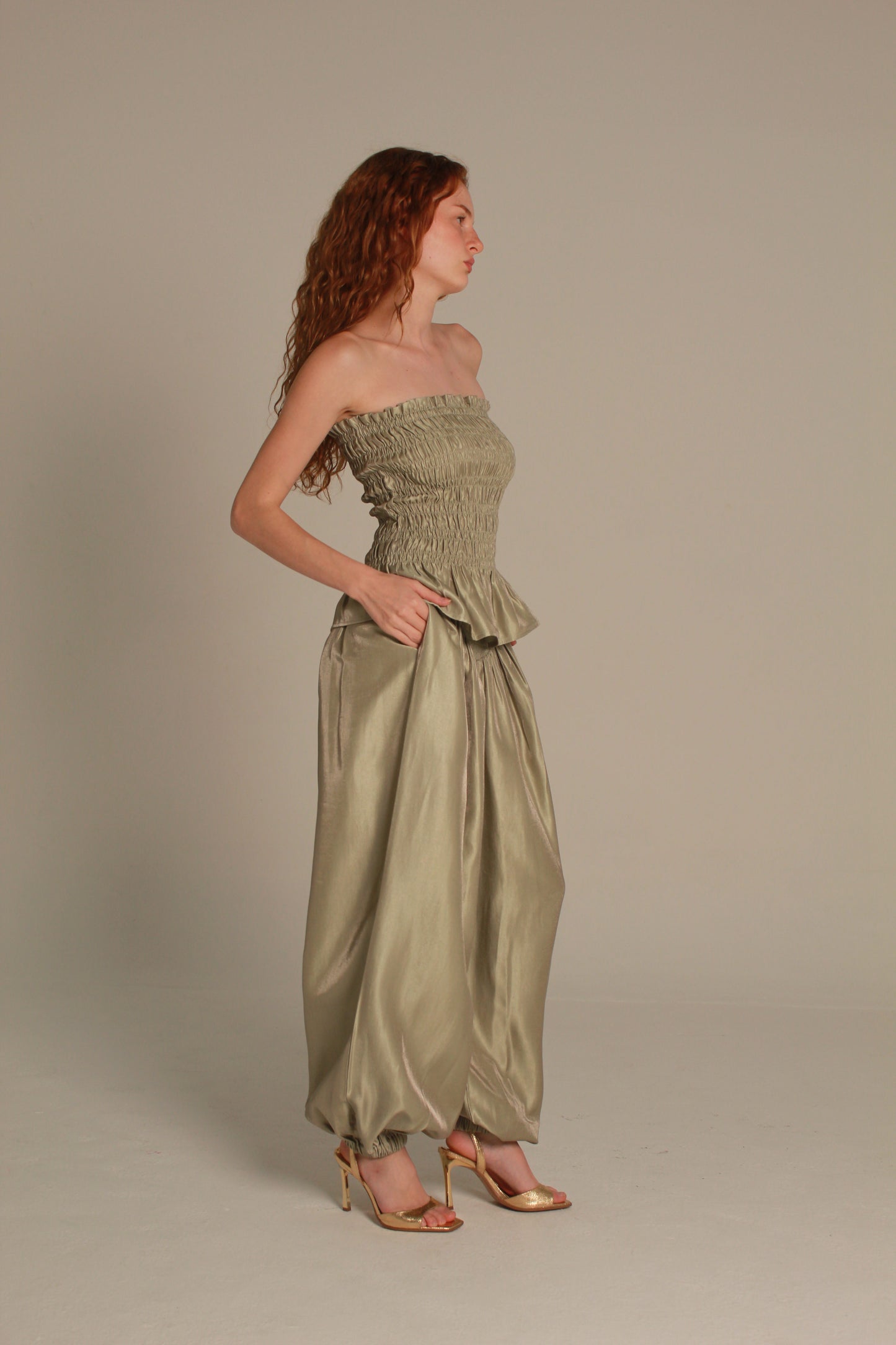 Lustre Satin Set — Olive Champagne