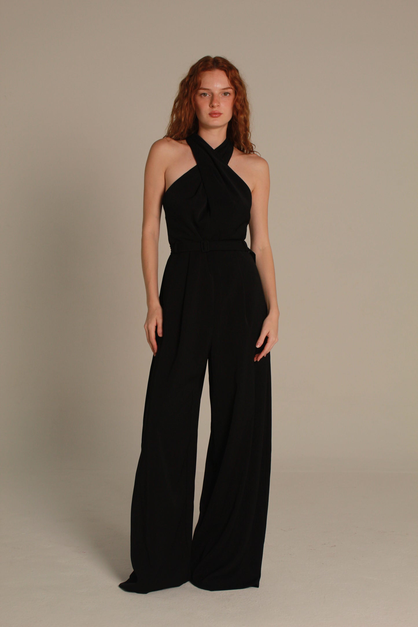 Atelier Jumpsuit — Black Cross-Front Neck