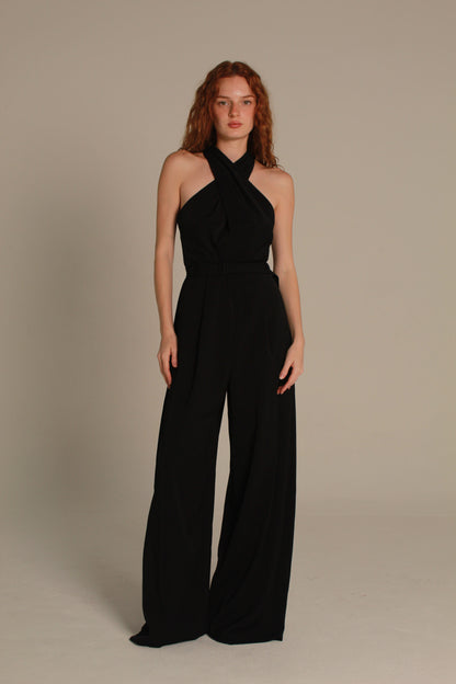 Atelier Jumpsuit — Black Cross-Front Neck