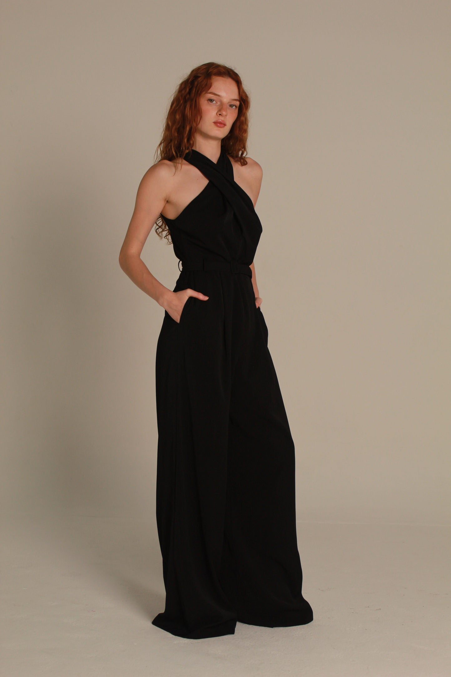 Atelier Jumpsuit — Black Cross-Front Neck