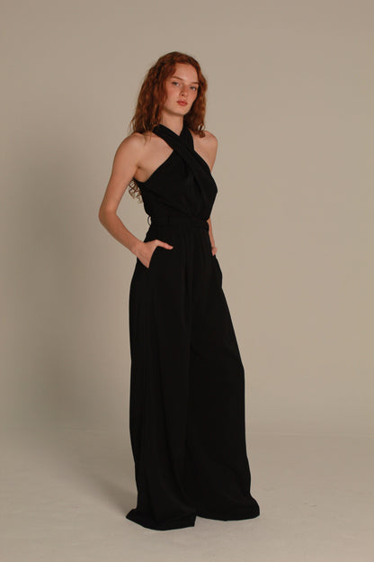 Atelier Jumpsuit — Black Cross-Front Neck