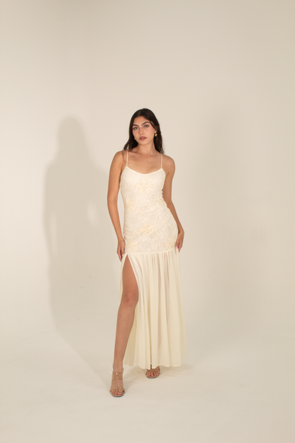 Floral Lace & Chiffon Maxi Dress