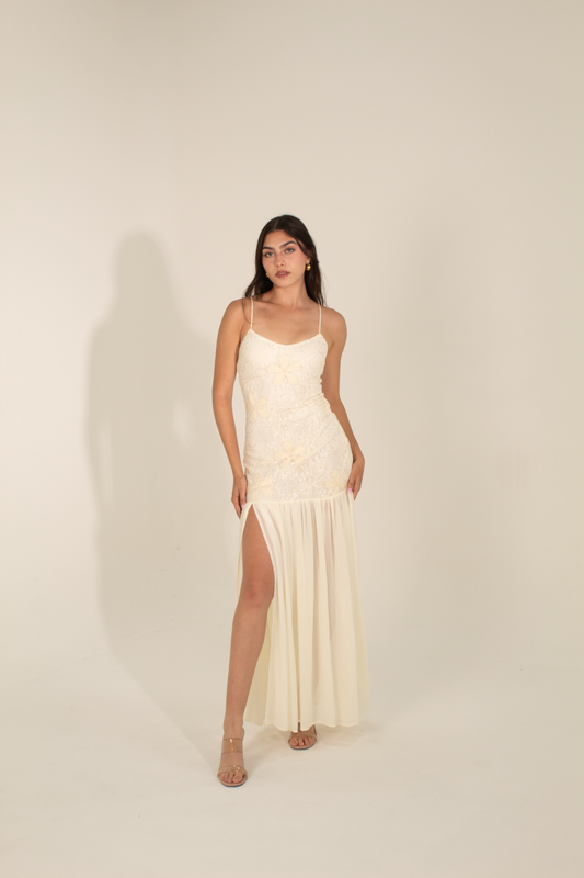 Floral Lace & Chiffon Maxi Dress