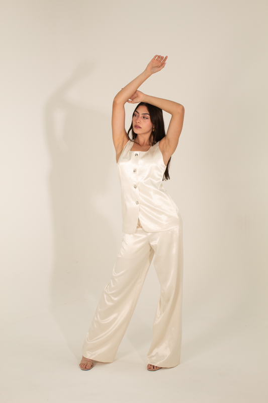 Beige Satin Pants