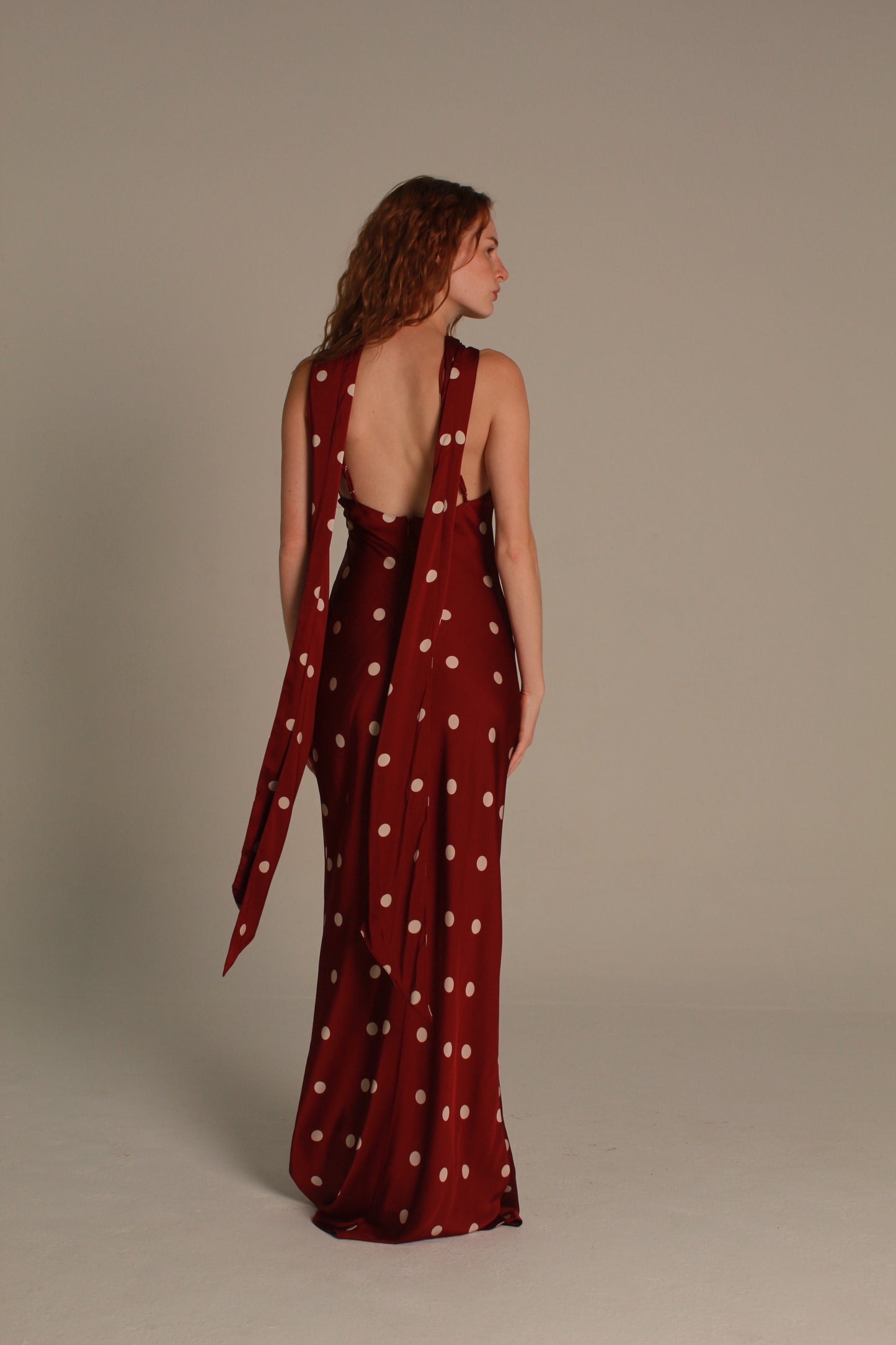 Colette Maxi Dress — Burgundy Polka Dot