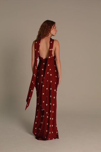 Colette Maxi Dress — Burgundy Polka Dot