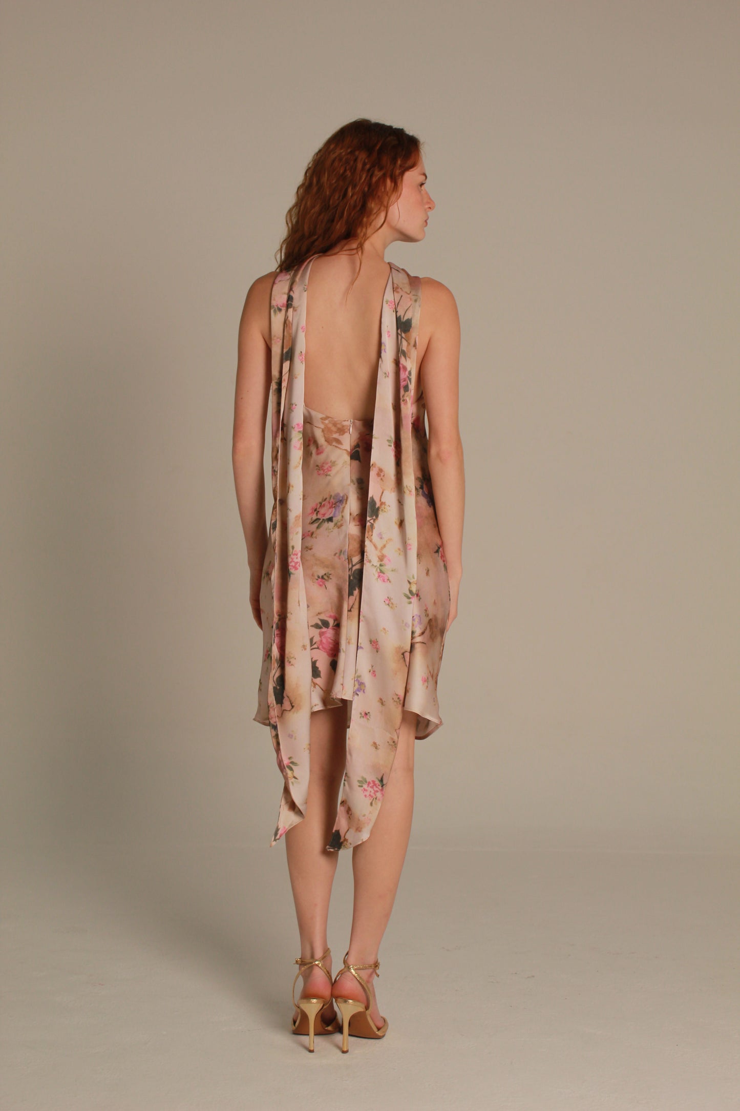 Rosalie Mini Dress — Blush Halter Floral Satin