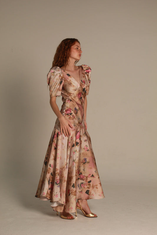 Rosalie Maxi Dress — Blush Floral Satin