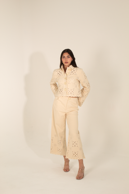 Beige Blouse with Guipure Lace