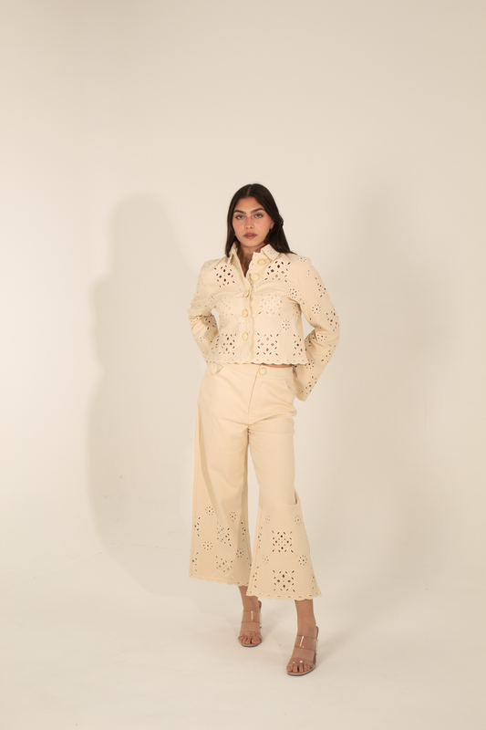 Beige Blouse with Guipure Lace