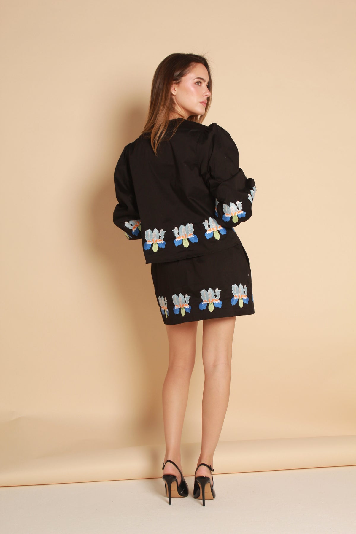 Embroidered Skirt — Black & Blue Floral