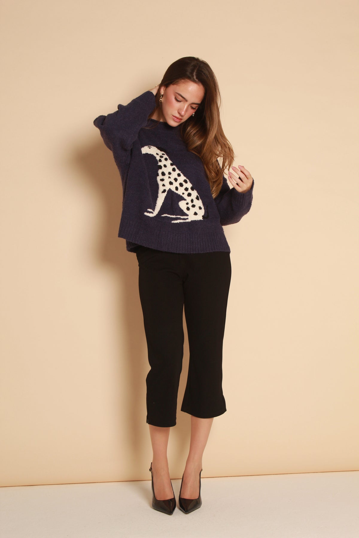 Bowie Dalmatian Knit Sweater — Purple
