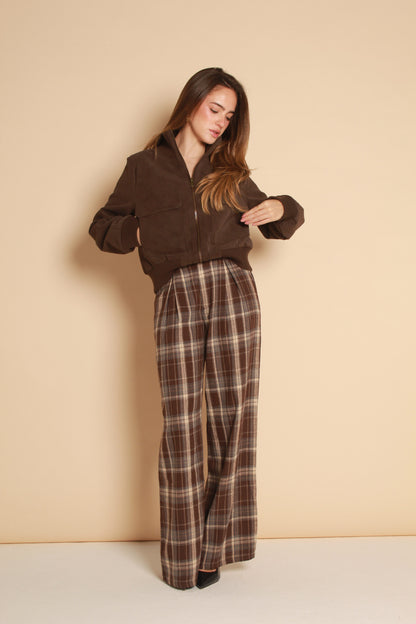 Plaid Wide Leg Pants — Brown & Ivory