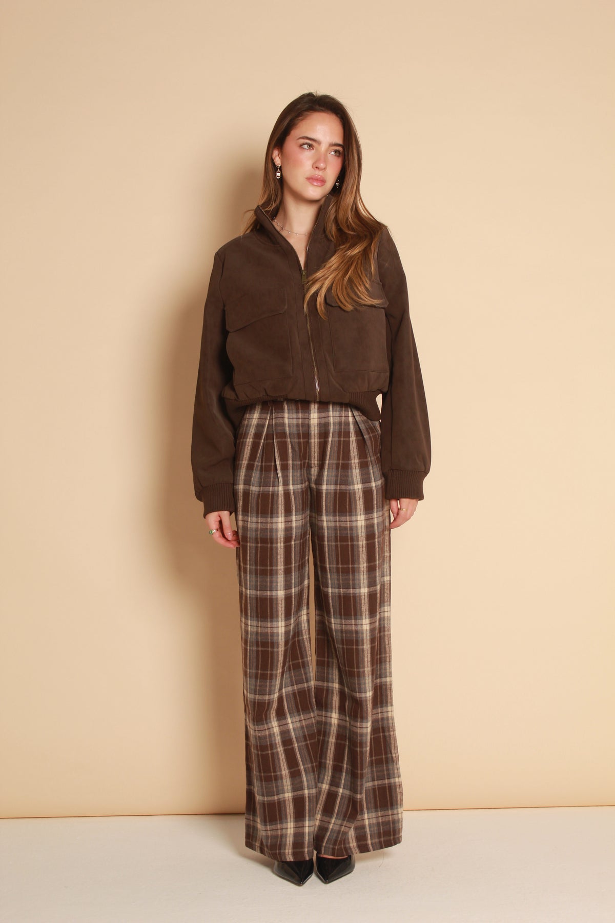 Plaid Wide Leg Pants — Brown & Ivory