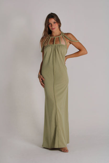 Bohemian Braided Halter Maxi Dress
