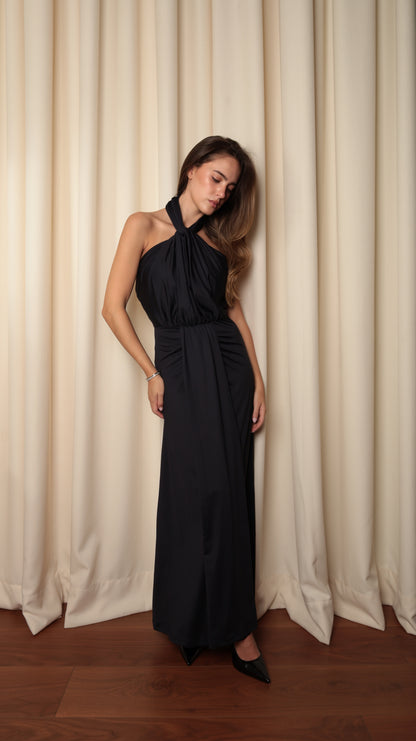 Halter Maxi Dress — Draped halter neckline