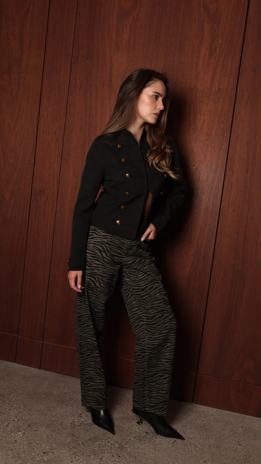 Zebra-Print Wide-Leg Tailored Pants