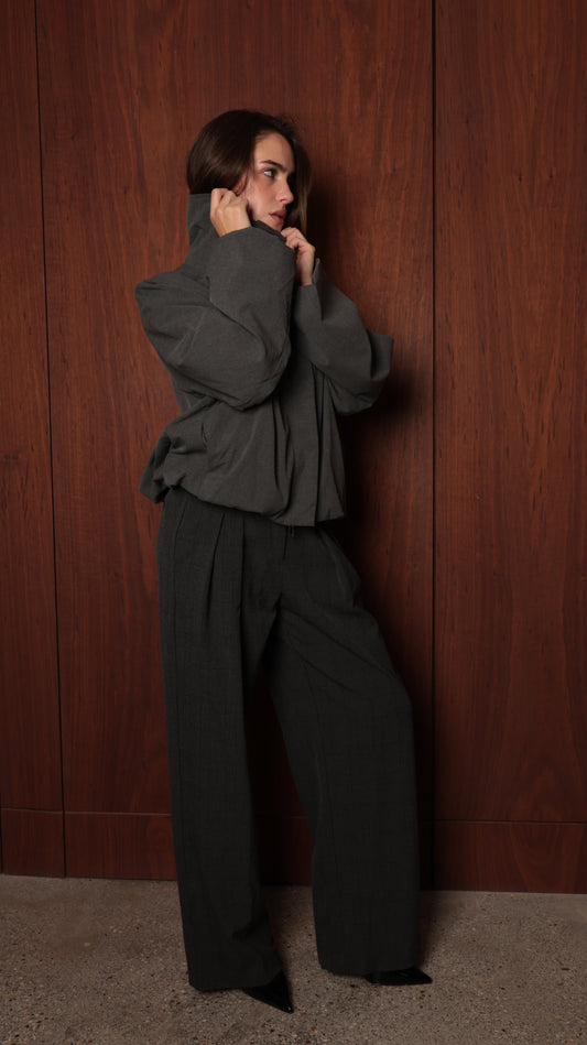 Wide-Leg Trousers — Charcoal Gray