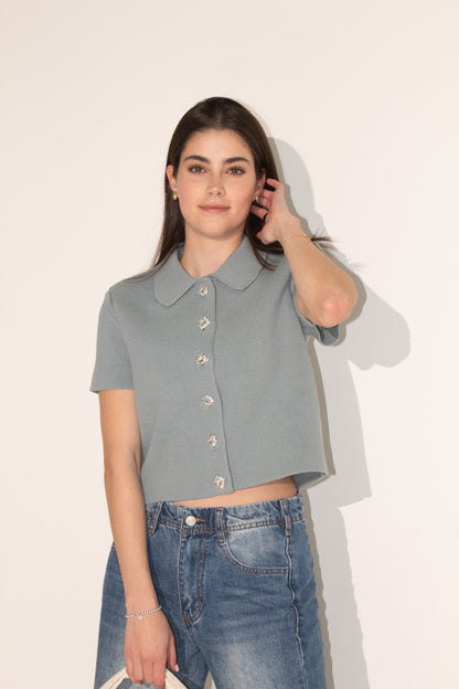 Crystal Button Knit Top