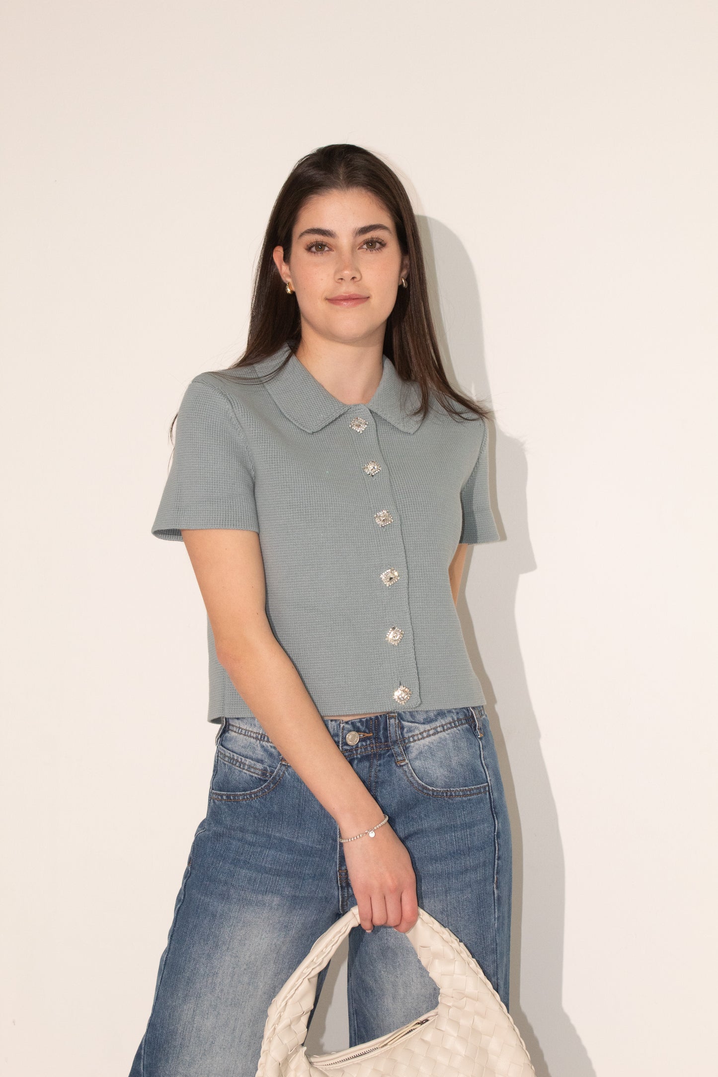 Crystal Button Knit Top