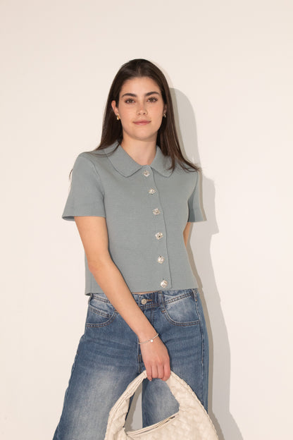 Crystal Button Knit Top