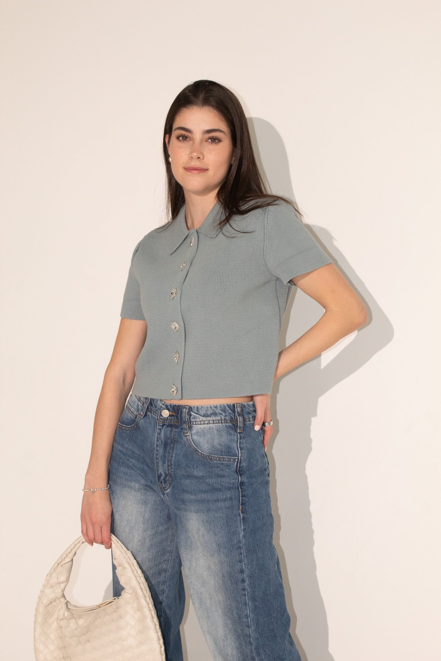 Crystal Button Knit Top