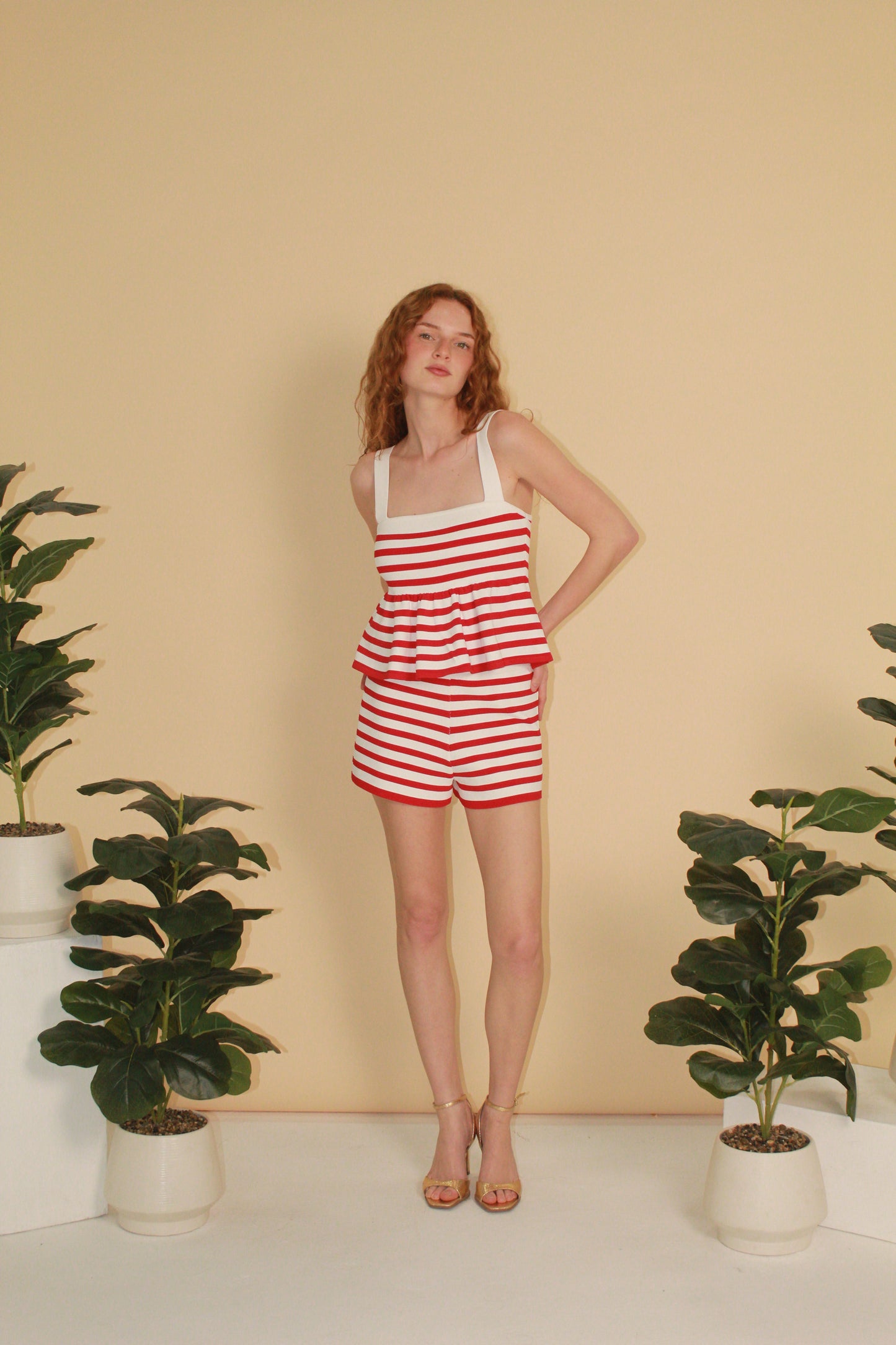 Red Striped Knit Shorts