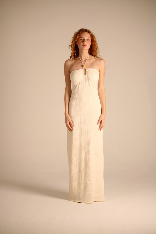 BEIGE HALTER DRESS