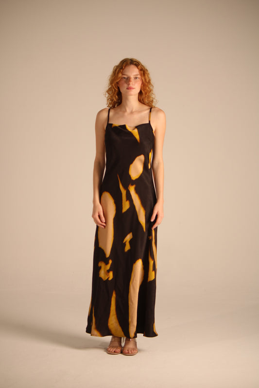 BLACK DRESS WITH ORANGE