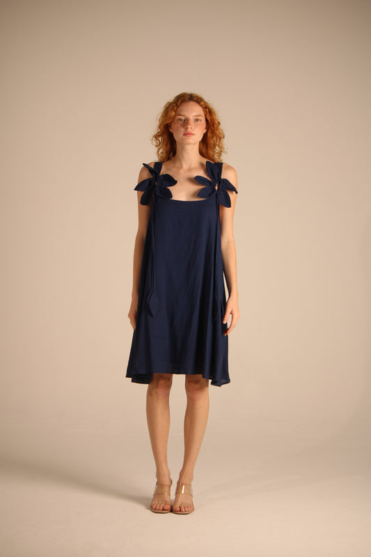 DENIM BLUE DRESS WITH FLOWER