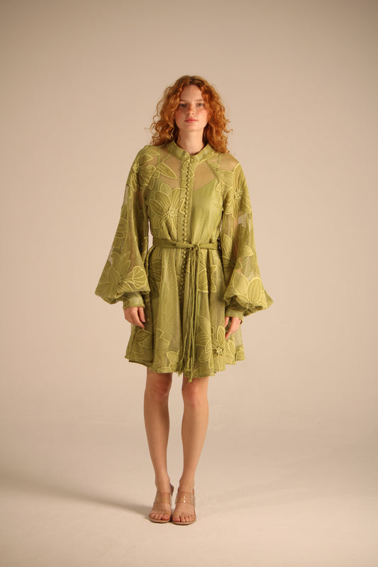 OLIVE GREEN CROCHET DRESS