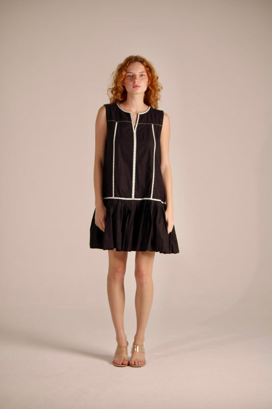 Black Short Dress With White A Cut