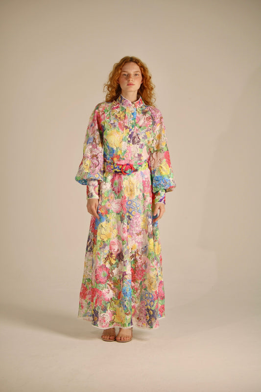 Long colorful floral lace dress