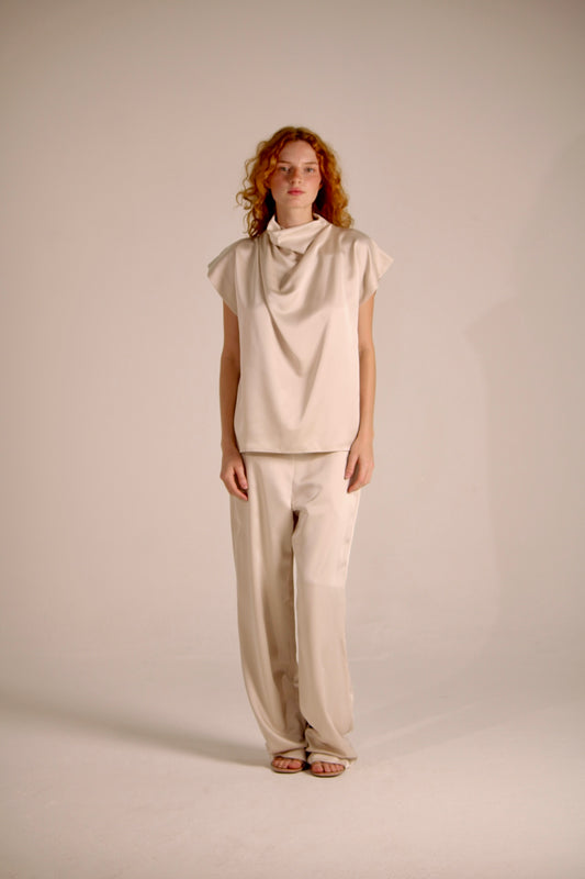 SATIN BLOUSE WITH SHORT SLEEVES