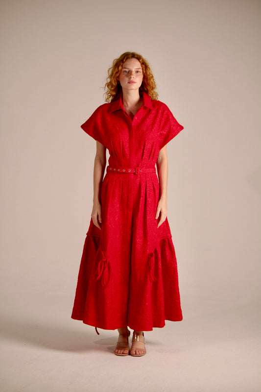 RED DRESS WITH BELT