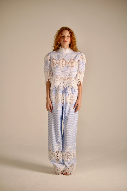STRIPED PANTS WITH LACE