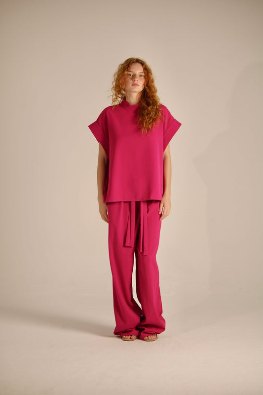 PINK SQUARE SLEEVE BLOUSE