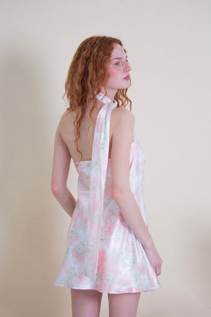 Peony Dream Satin Halter Mini