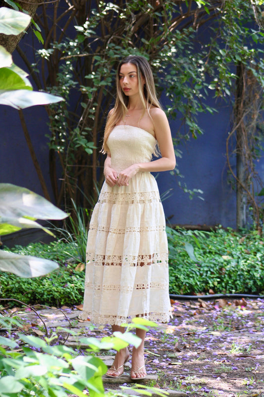 BEIGE STRAPLE DRESS