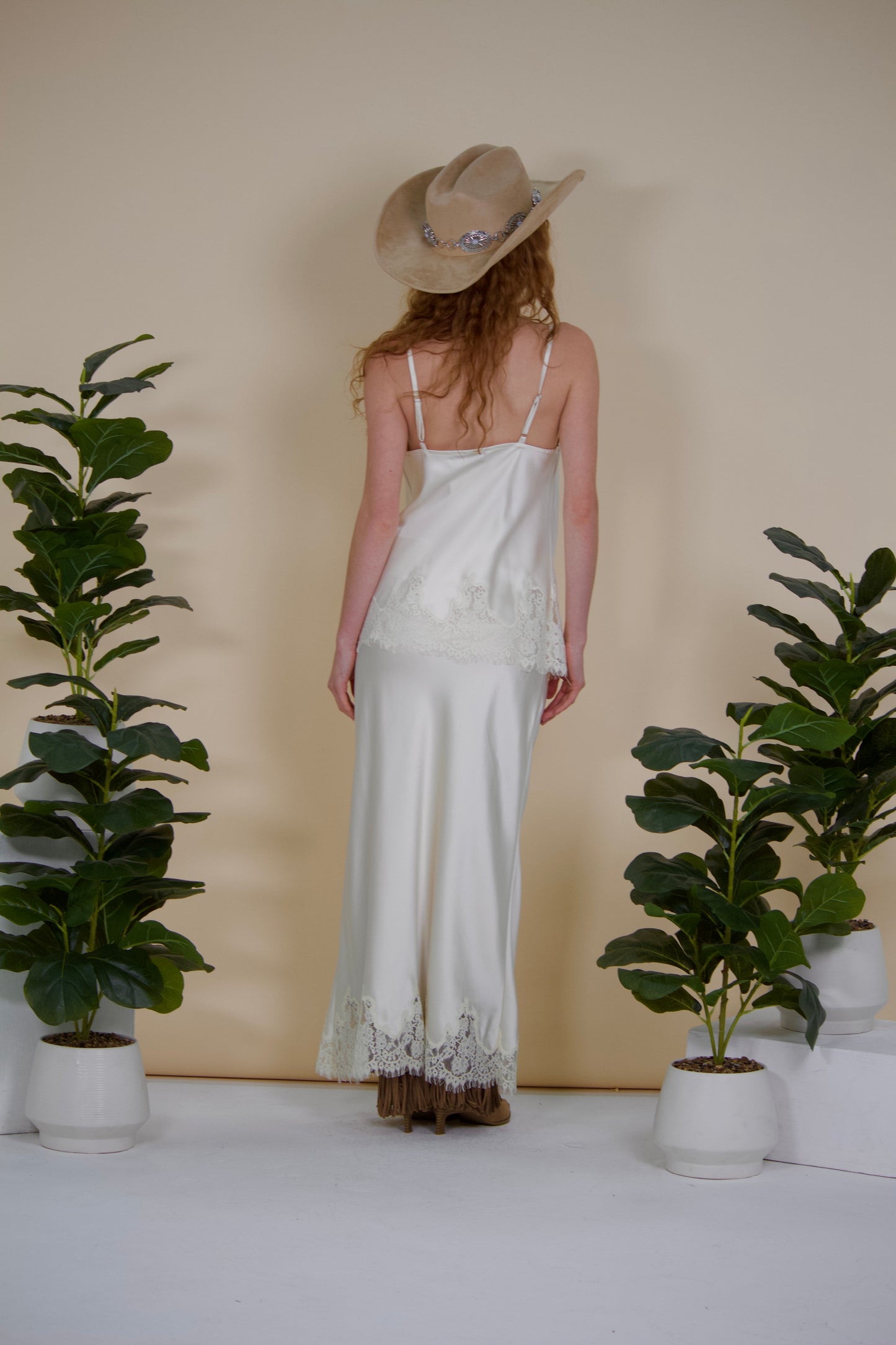 Satin Lace-Hem Maxi Skirt