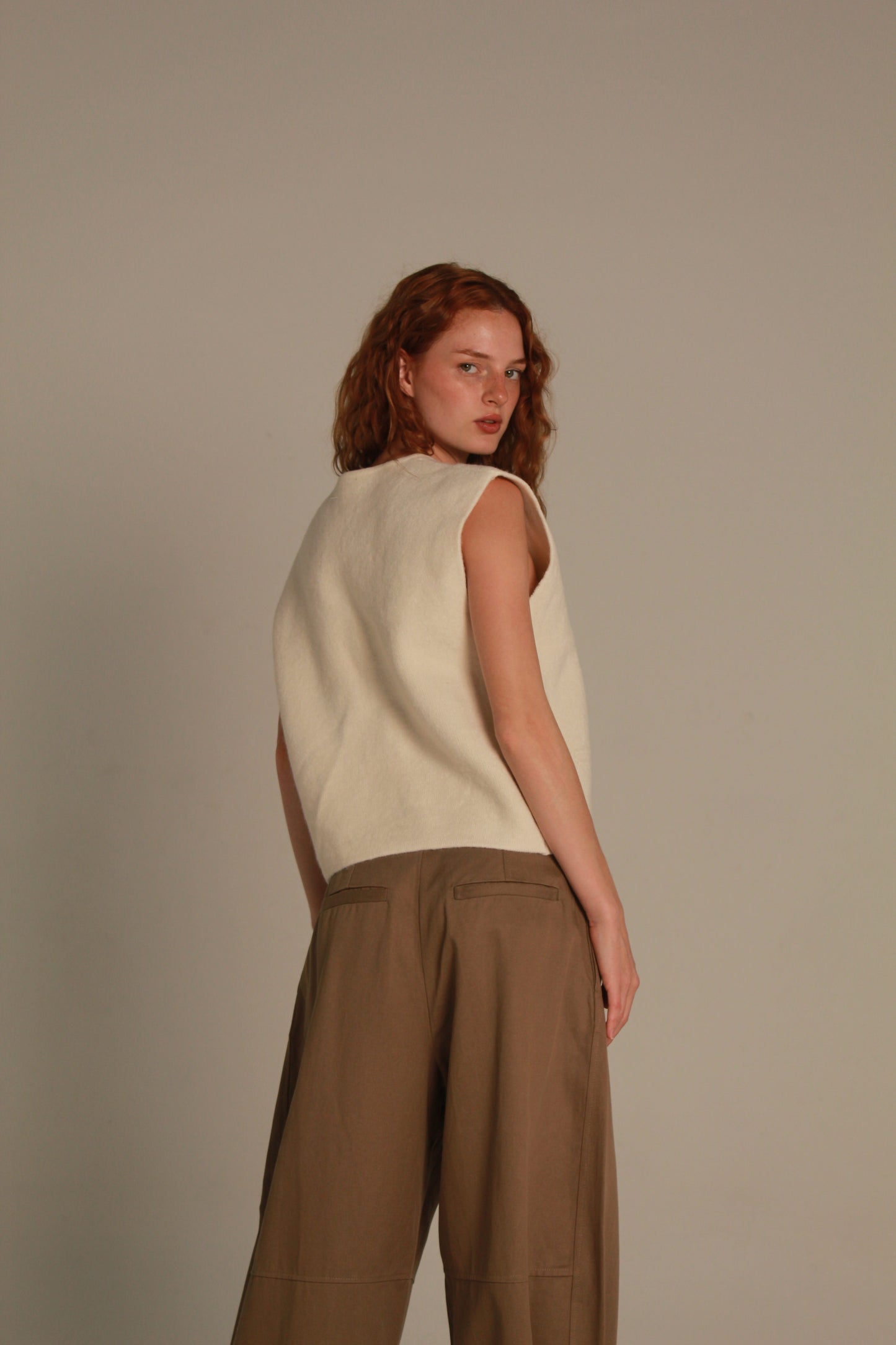 Alba Wide Leg Pants — Taupe Brown & Ivory
