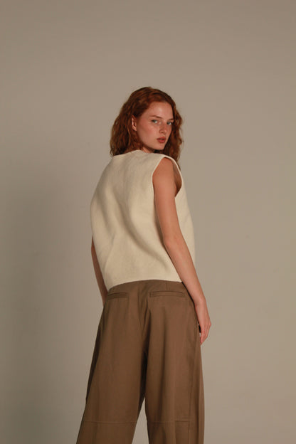 Alba Wide Leg Pants — Taupe Brown & Ivory