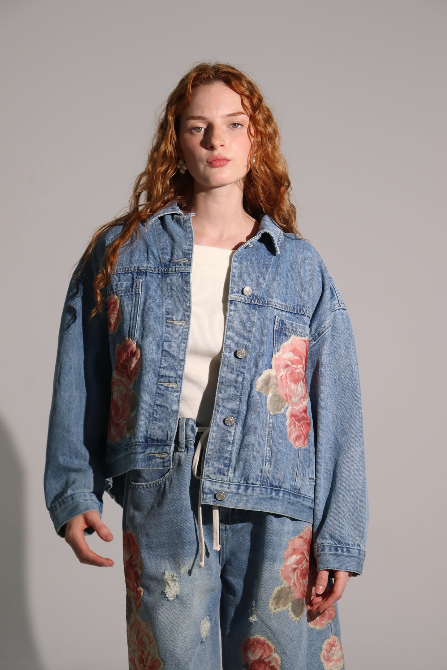 Denim Jacket Painted Flowers