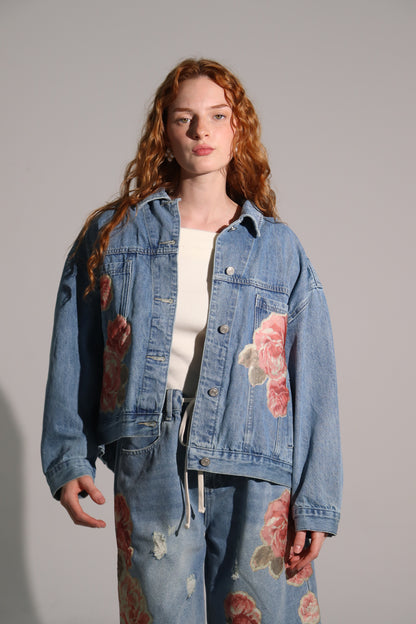 Denim Jacket Painted Flowers