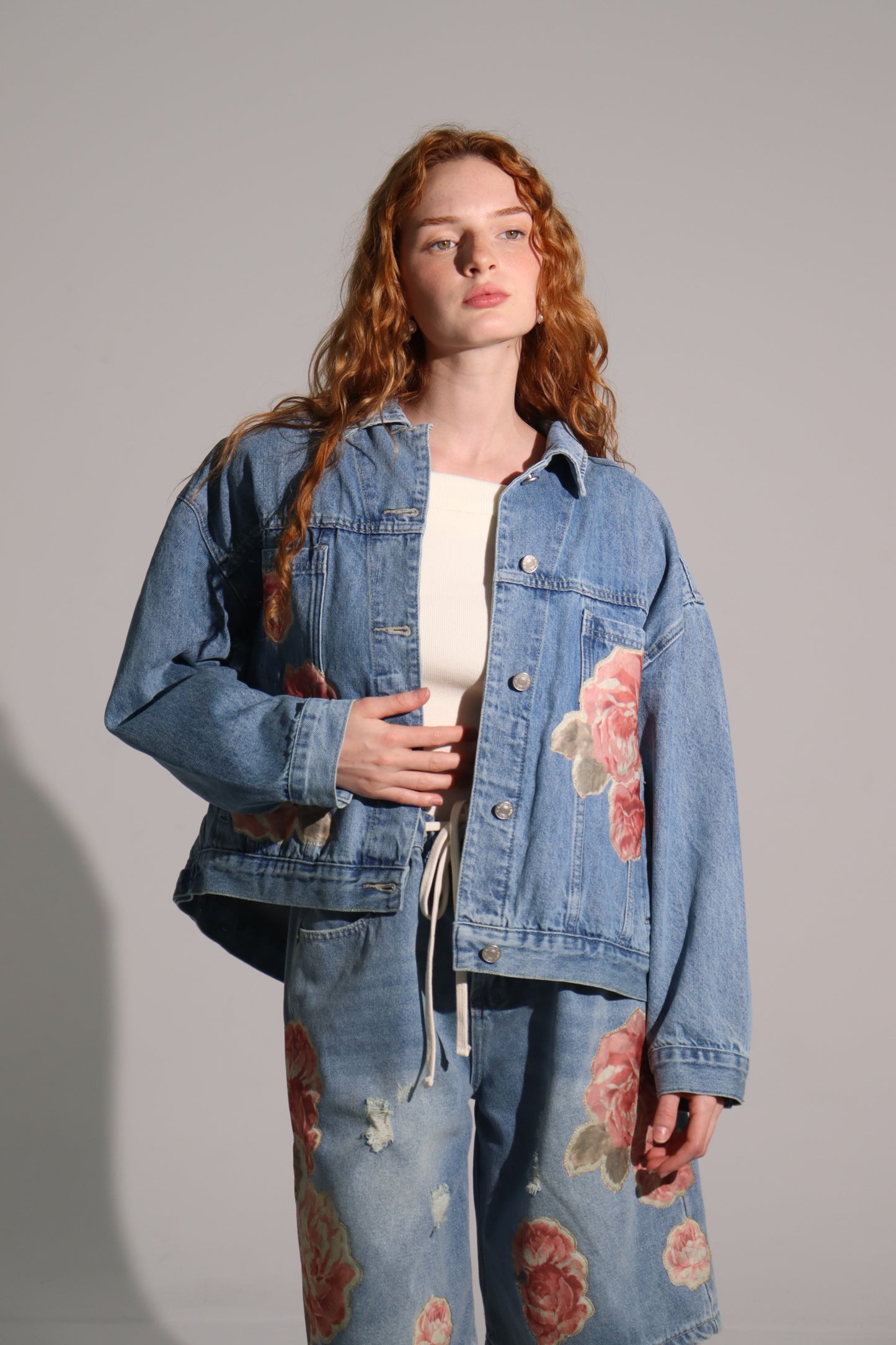 Denim Jacket Painted Flowers