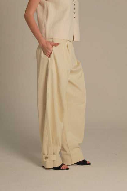 Alba Wide Leg Pants — Taupe Brown & Ivory