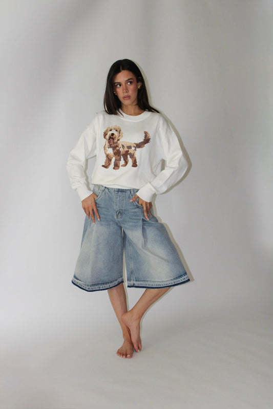 Beige Golden-Doodle Knitted Sweater