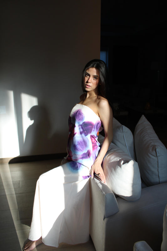 Purple Flower Beige Straple Dress