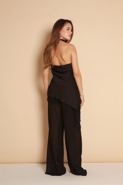 Valentina Halter Blouse — Satin Black